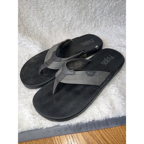Flojos Flip Flop Mens Size 11‎ Black Gray Memory Foam Thongs Slide Sandals - Picture 1 of 5